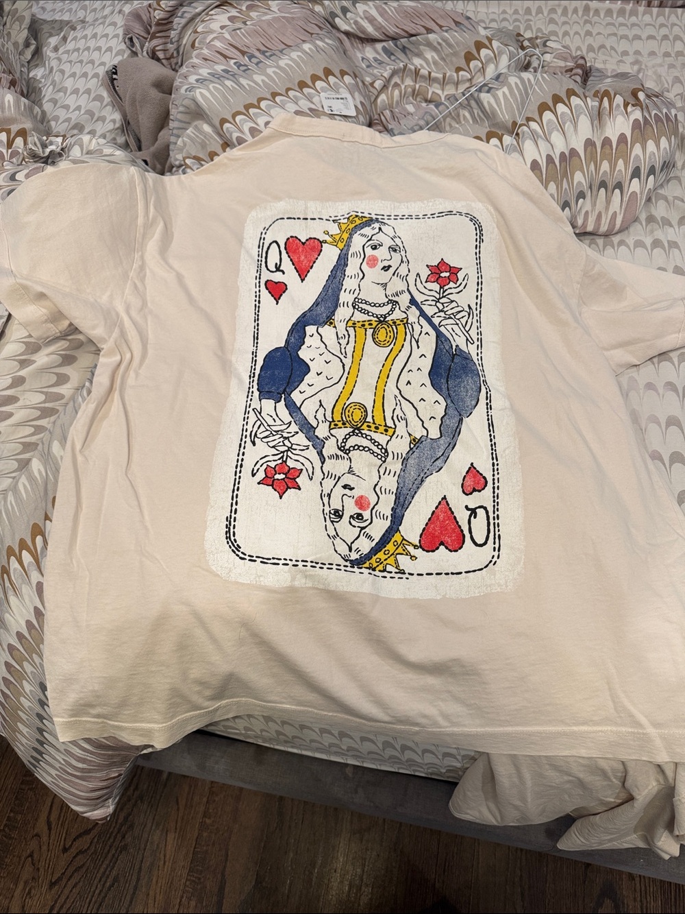 Free People Cream Queen of Hearts Graphic Tee